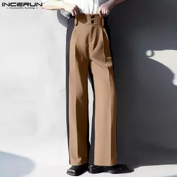 INCERUN мужские повседневные брюки на молнии с пуговицами и высокой талией