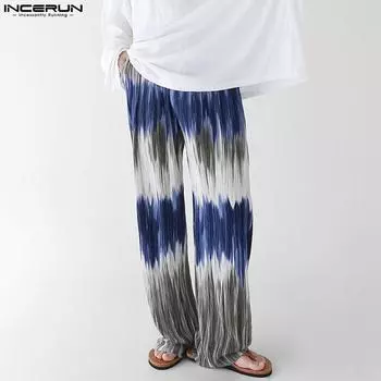 INCERUN Мужские повседневные брюки с провисающей текстурой в полоску и градиентом