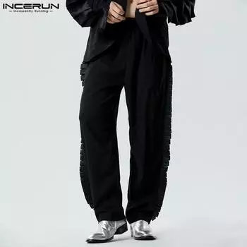 INCERUN Мужские повседневные длинные прямые брюки с эластичной резинкой по краю и рюшами