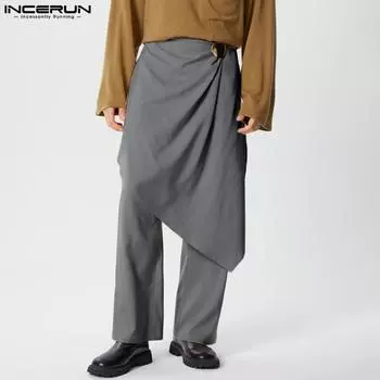 INCERUN Мужские повседневные длинные прямые брюки с застежкой-молнией и неровными слоями S фиолетовый