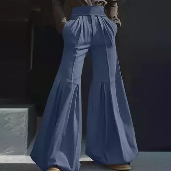 INCERUN Мужские повседневные длинные расклешенные брюки с высокой резинкой сзади и оборками S чёрный