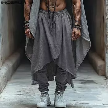 INCERUN Мужские повседневные длинные шаровары с эластичной талией 4XL зелёный