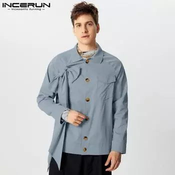 INCERUN Мужские повседневные куртки с воротником-лацканом и длинным рукавом с бантом S чёрный
