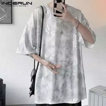 INCERUN мужские повседневные летние топы с круглым вырезом и градиентом, футболки
