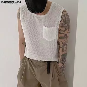 INCERUN Мужские повседневные майки без рукавов с круглым вырезом и карманами 2XL белый