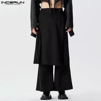 INCERUN Мужские повседневные многослойные брюки в стиле пэчворк с высокой талией в готическом стиле S чёрный