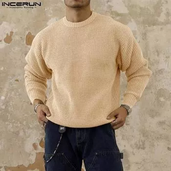 INCERUN Мужские повседневные пуловеры с длинным рукавом и круглым вырезом