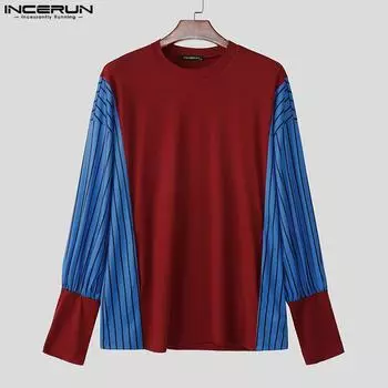 INCERUN Мужские повседневные пуловеры с длинным рукавом и цветочным принтом в стиле пэчворк S чёрный