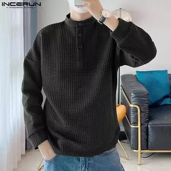 INCERUN Мужские повседневные пуловеры с длинными рукавами, вафельные толстовки