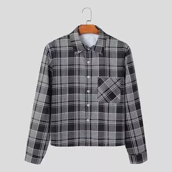 INCERUN Мужские повседневные рубашки в клетку с отложным воротником, длинным рукавом и застежкой на пуговицы 4XL