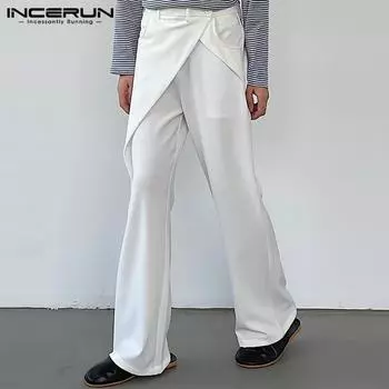 INCERUN Мужские повседневные свободные брюки-карго на молнии с высокой талией