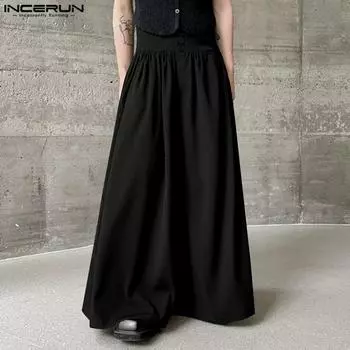 INCERUN Мужские повседневные свободные брюки-кюлоты с застежкой-молнией и высокой талией 4XL чёрный