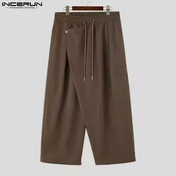 INCERUN мужские повседневные свободные длинные брюки с эластичной резинкой на талии и шнурком для отпуска