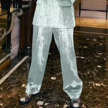 INCERUN Мужские повседневные свободные прямые брюки с застежкой-молнией и блестящей текстурой S чёрный