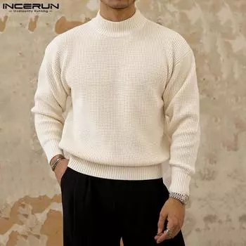 INCERUN Мужские повседневные свободные пуловеры с воротником и длинными рукавами