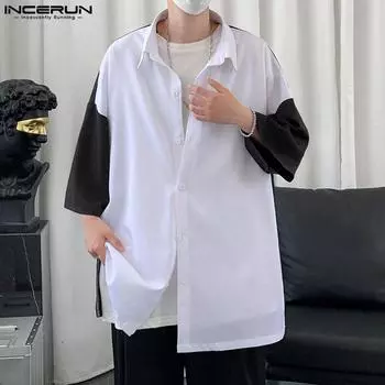 INCERUN Мужские повседневные свободные рубашки с длинными рукавами