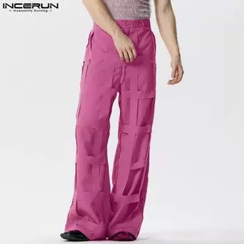 INCERUN мужские повседневные свободные широкие брюки с высокой талией и застежкой-молнией в клетку 2XL чёрный