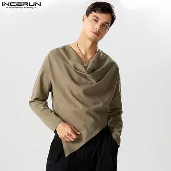 INCERUN Мужские повседневные свободные топы с длинными рукавами и воротником-стойкой