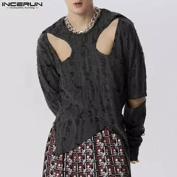 INCERUN Мужские повседневные топы нерегулярной формы с длинными рукавами