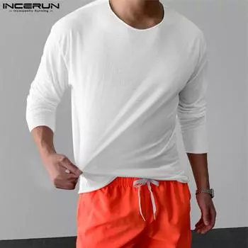 INCERUN Мужские повседневные топы с круглым вырезом и длинным рукавом, прозрачные майки M чёрный