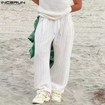 INCERUN Мужские праздничные пляжные брюки с эластичной резинкой на талии и кружевом вязания крючком