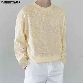 INCERUN Мужские прозрачные однотонные майки с длинными рукавами и топы