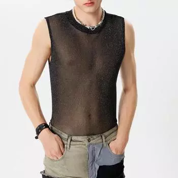 INCERUN Мужские прозрачные сетчатые топы без рукавов с круглым вырезом и блестящими майками