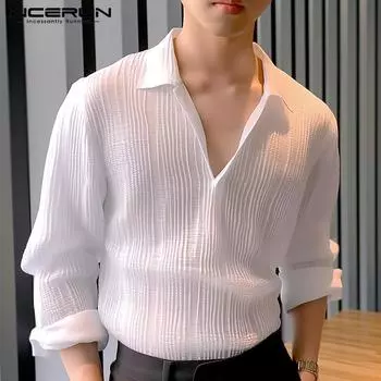 INCERUN Мужские прозрачные сетчатые топы с длинными рукавами и V-образным вырезом 2XL белый