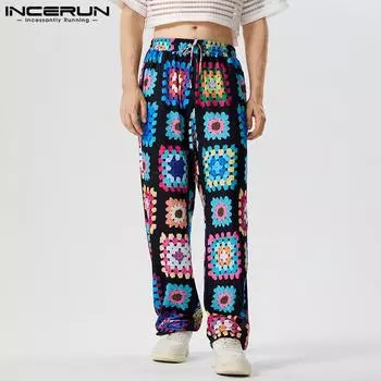 INCERUN Мужские прямые длинные брюки с эластичной резинкой на талии и шнурком