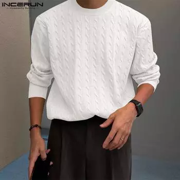 INCERUN Мужские пуловеры с длинным рукавом и круглым вырезом, свитера