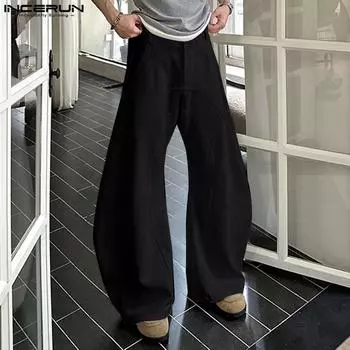 INCERUN Мужские расклешенные брюки с карманами на молнии, повседневные свободные длинные брюки 5XL белый