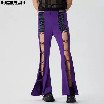 INCERUN Мужские расклешенные брюки с низкой талией, бандажные брюки для вечеринок и клубов S розовый