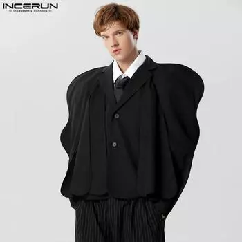 INCERUN Мужские рубашки-блейзеры с длинными рукавами и лацканами с оборками и нерегулярными рукавами