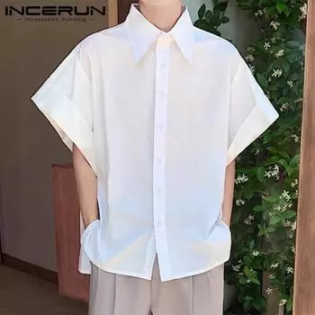 INCERUN Мужские рубашки большого размера с коротким рукавом на пуговицах
