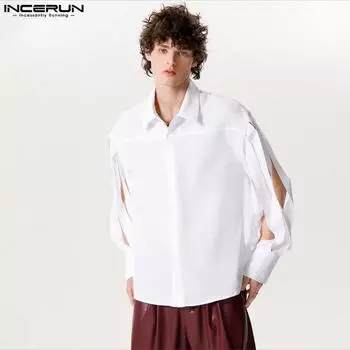 INCERUN Мужские рубашки с длинными рукавами и воротником с лацканами и кисточками