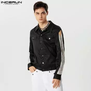 INCERUN Мужские рубашки с длинными рукавами и кисточками на пуговицах