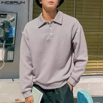 INCERUN Мужские рубашки с длинными рукавами и воротником вафли, повседневные топы