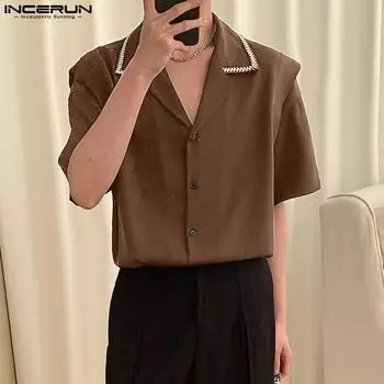 INCERUN Мужские рубашки с коротким рукавом
