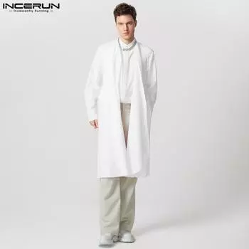 INCERUN Мужские рубашки с воротником-стойкой, длинным рукавом, пуговицами, слоями, повседневные топы L