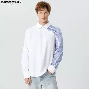 INCERUN Мужские рубашки в полоску с длинным рукавом S белый