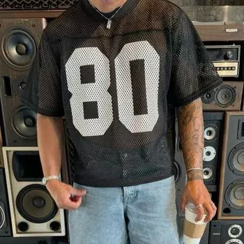 INCERUN Мужские топы с круглым вырезом и коротким рукавом с принтом, повседневные сетчатые спортивные футболки чёрный