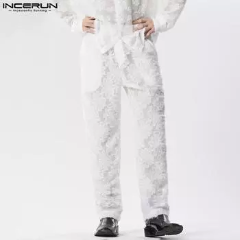 INCERUN мужские сексуальные кружевные длинные брюки с эластичной резинкой на талии и кисточками