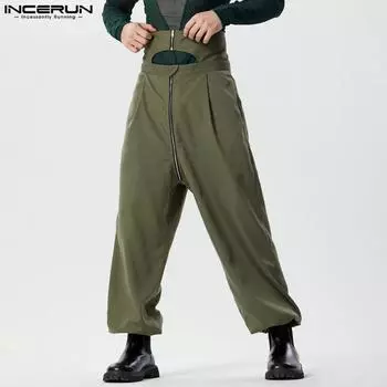 INCERUN Мужские шаровары с высокой талией и открытой молнией