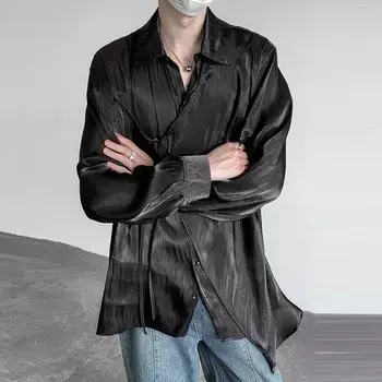 INCERUN Мужские шелковистые повседневные топы с длинными рукавами и повязками нестандартной формы