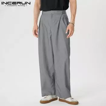 INCERUN Мужские брюки с широкими штанинами на молнии, повседневные длинные прямые брюки L чёрный