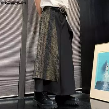 INCERUN Мужские широкие брюки на молнии в стиле пэчворк, брюки нестандартной формы 3XL чёрный