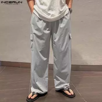 INCERUN Мужские широкие брюки с эластичной резинкой на талии, повседневные свободные брюки-палаццо