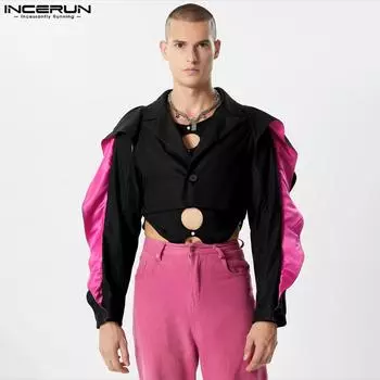 INCERUN мужские шорты с длинными рукавами и рюшами в стиле пэчворк, укороченная куртка, пальто