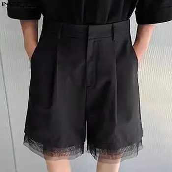 INCERUN Мужские шорты с потайной строчкой, повседневные сетчатые шорты с застежкой-молнией S чёрный