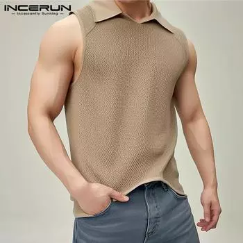 INCERUN мужские свободные майки без рукавов с лацканами, жилеты M хаки